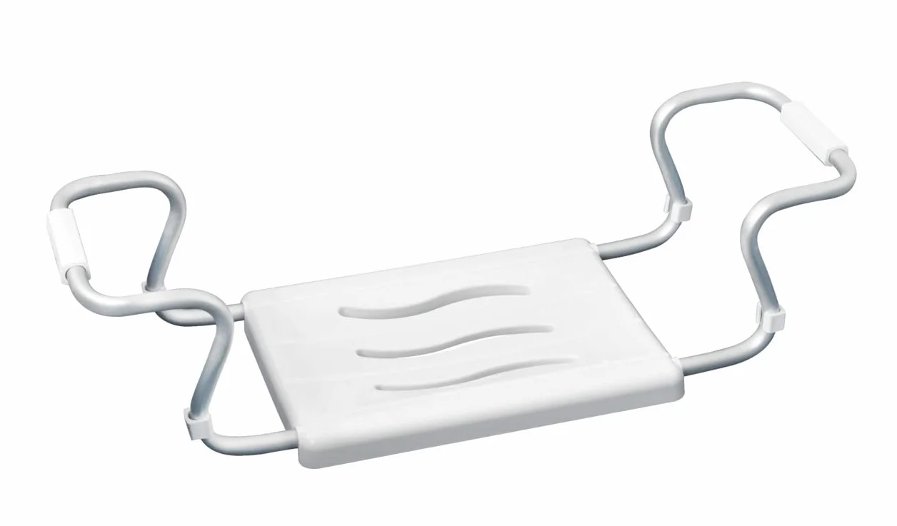 WENKO Siège de baignoire Secura | Aide bain senior avec structure aluminium réglable | Capacité 120 kg | 55-65 x 18 x 26 cm | Blanc aluminium