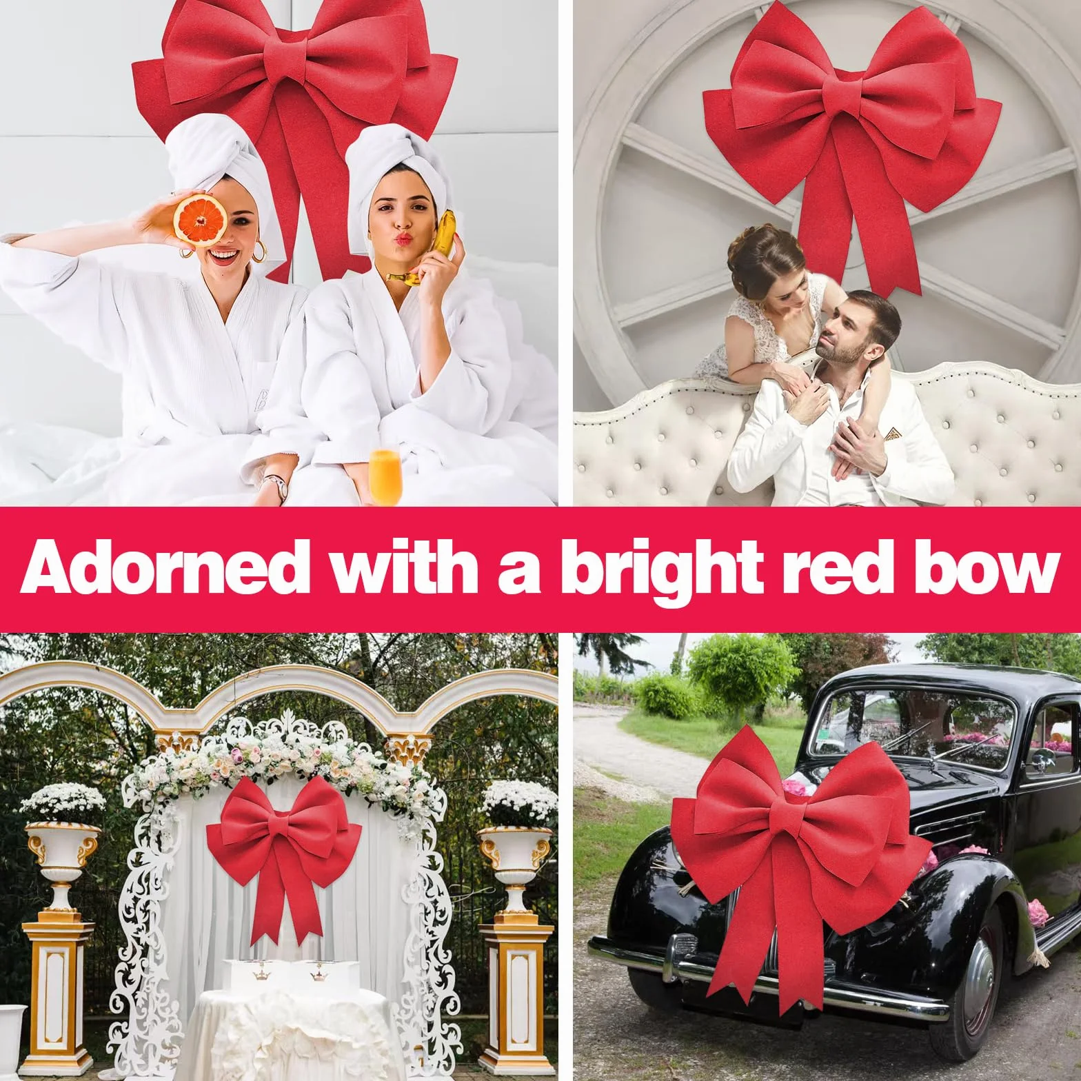 Gros Noeud Cadeau Voiture Rouge EVA 50x60cm avec Ruban Adhésif Attaches Décoration Noël Mariage
