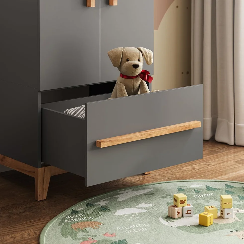 VitaliSpa Set de Chambre d'enfant Malia, Gris/chêne, Lot de 4