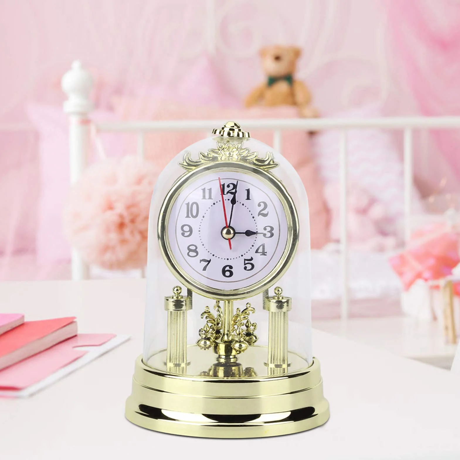 Horloge de Table Antique Silencieuse Européenne Style Rétro Or Décoration Intérieure