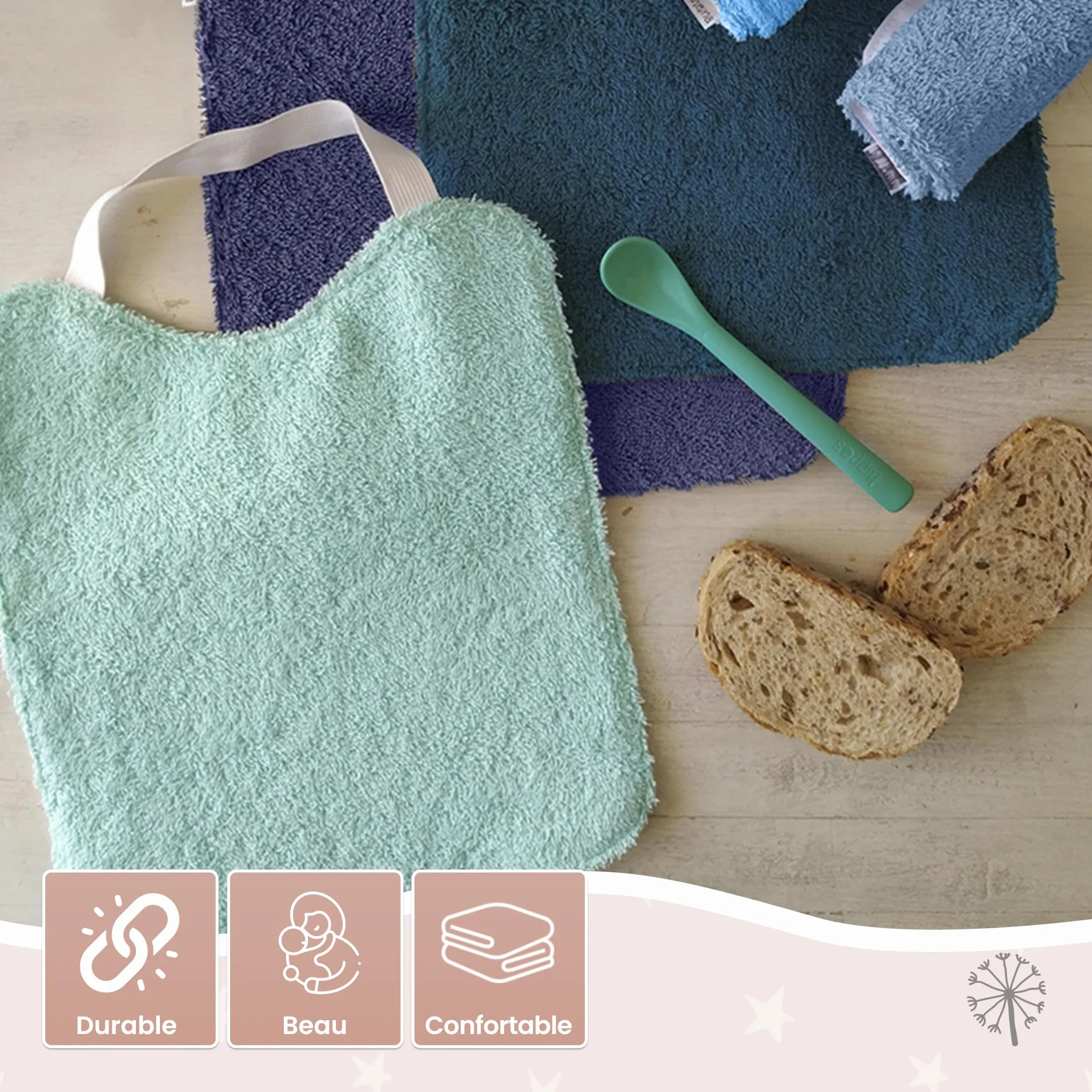 Bavoirs Bébé Imperméables Réutilisables Coton Premium Lot de 5 avec Élastique au Cou Fabriqué en Espagne