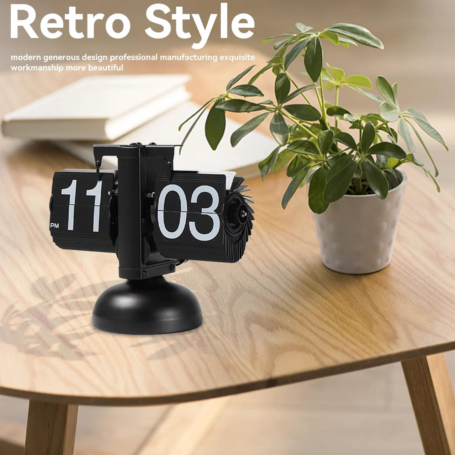 Horloge à Rabat Rétro Vintage Horloge de Bureau Silencieuse Précise Noir
