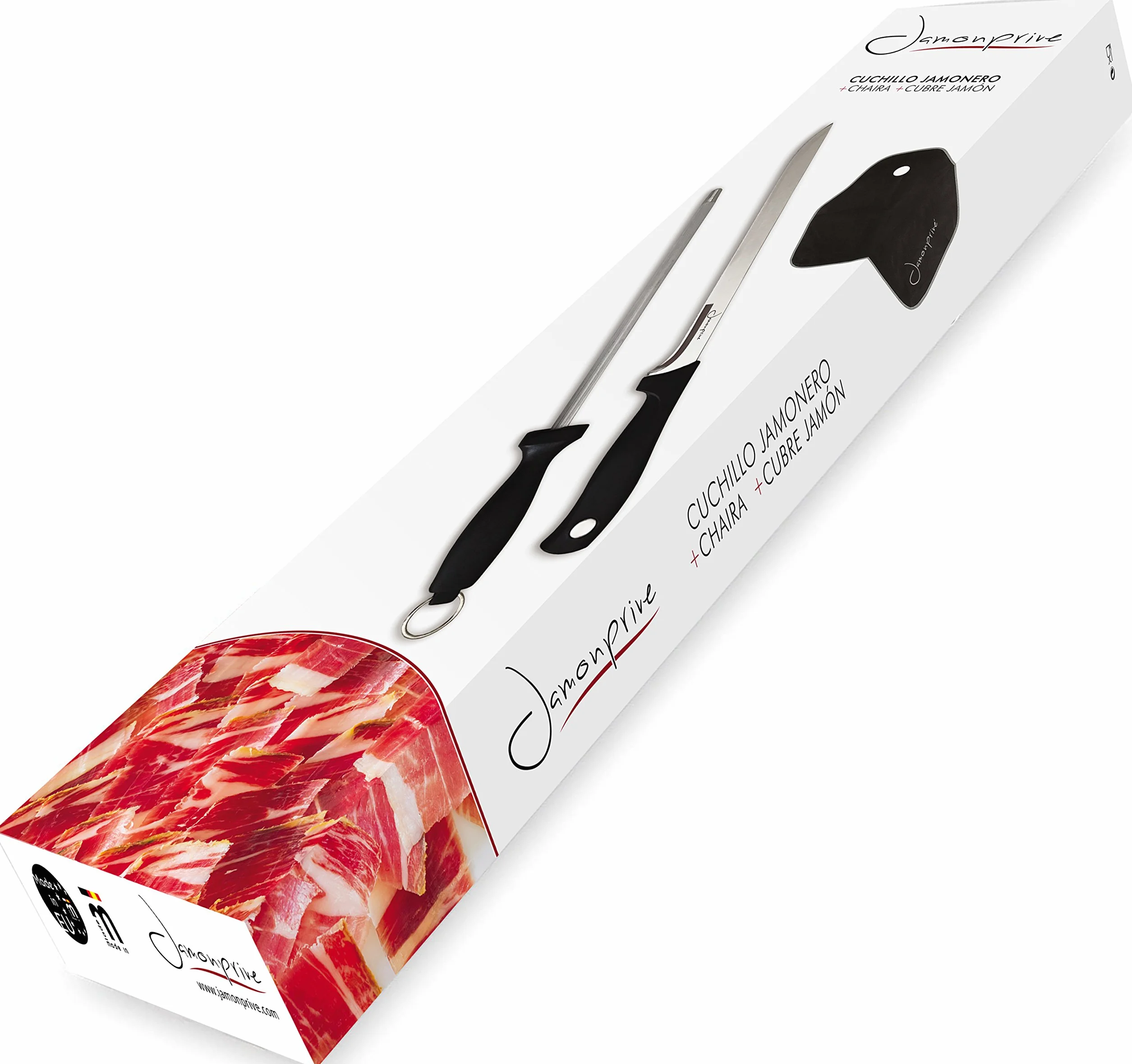 Couteau à Jambon avec Fusil et Couvre Jambon - Set pour Découper Jambon Serrano et Ibérique