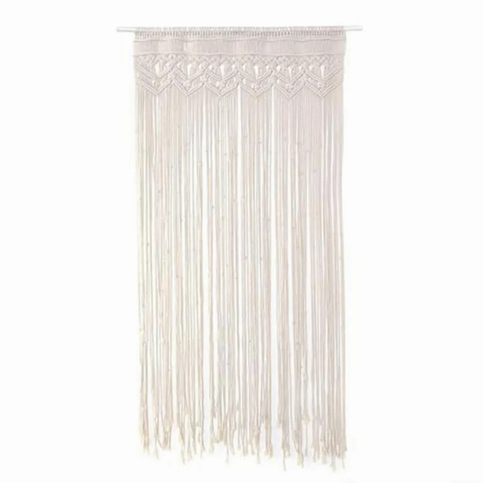 Rideau de porte bohème macramé en corde de coton à suspendre au mur Beige pour fenêtre Arche Toile de fond (150 x 180 cm)