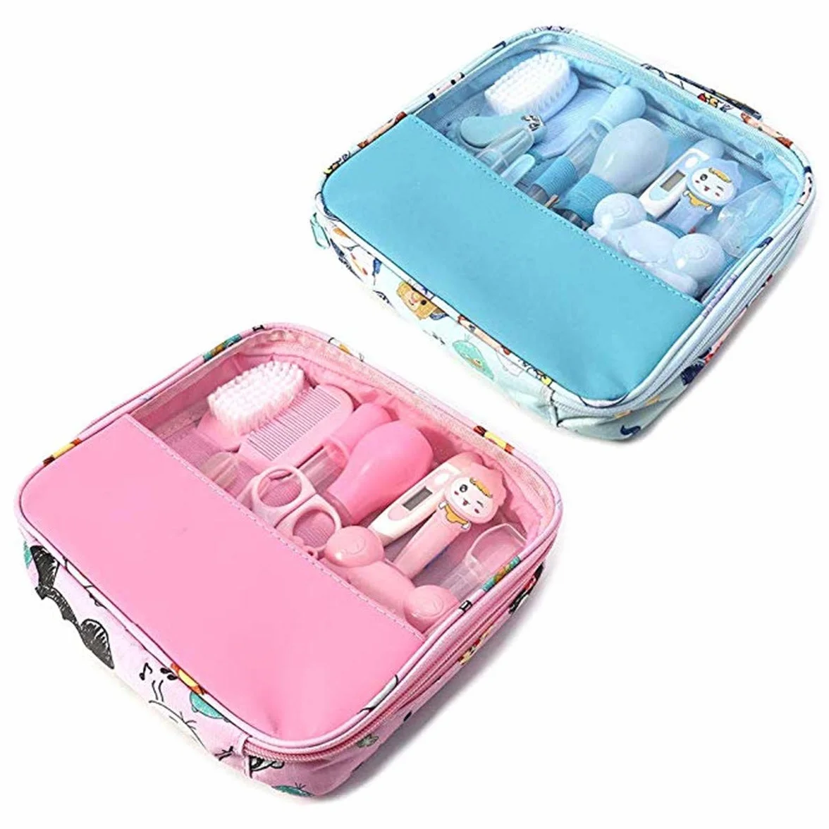 Kit de soins bébé nouveau-né 13 pièces Thermomètre Brosse Toilettage Trousse (Bleu)