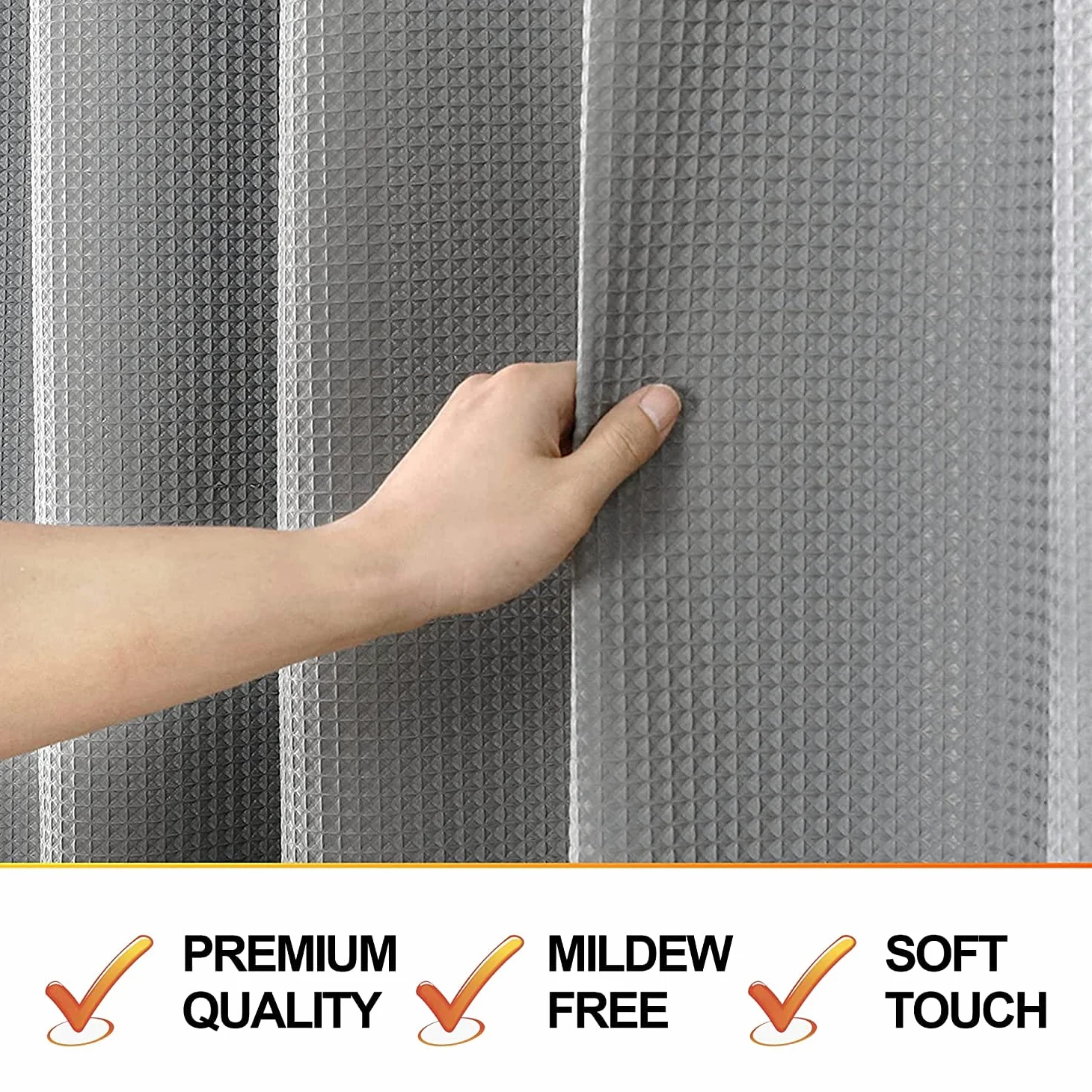 MISS SELECTEX Rideau de douche extra large en tissu épais gaufré pour salle de bain, rideau de douche en tissu imperméable et durable lavable en machine (450 x 183 cm, gris)
