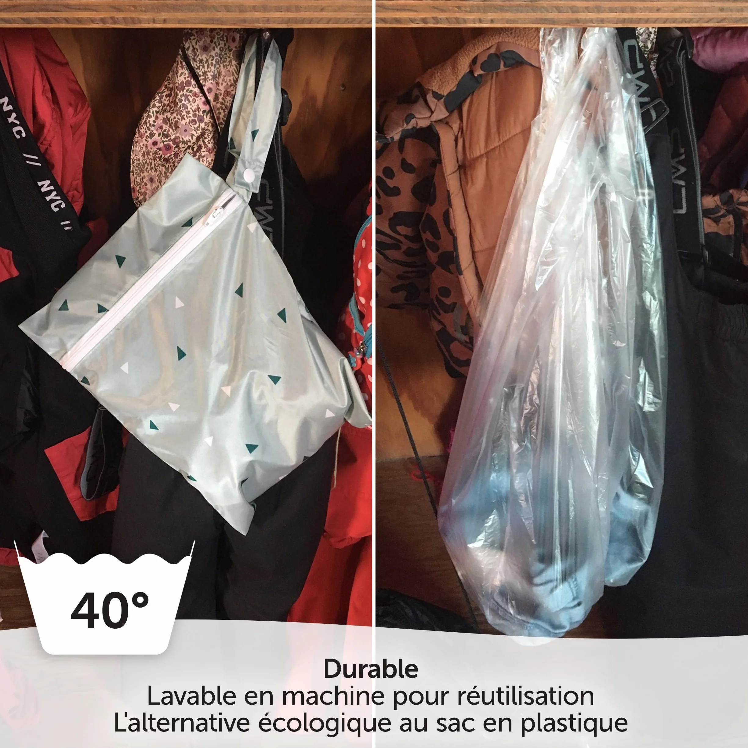ZAMBOO Sac a Couches Bebe 3 pièces Lot de Pochettes pour Couche Lavable et Change Bébé Fermeture Éclair Boucle Oeko-TEX 100 Vert