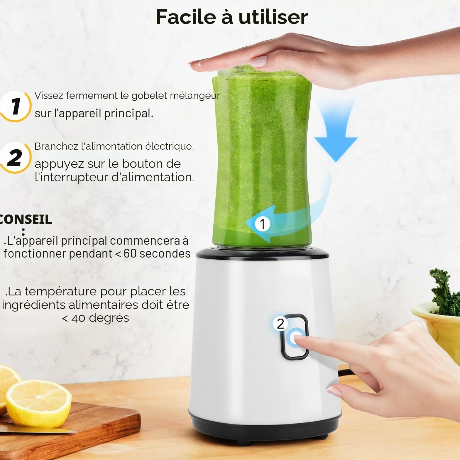 Mini Blender Portable Sans BPA 23000 tr/min 300 W Bouteille Double Paroi 600 ml 400 ml