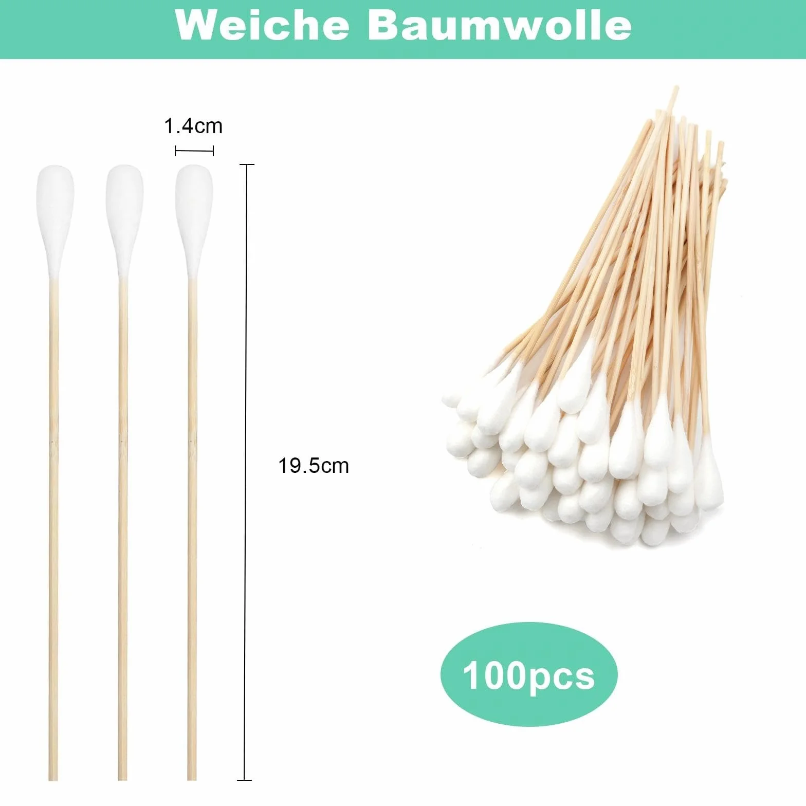 Cotons-Tiges en Bois 20cm 100 Pièces pour Maquillage Nettoyage