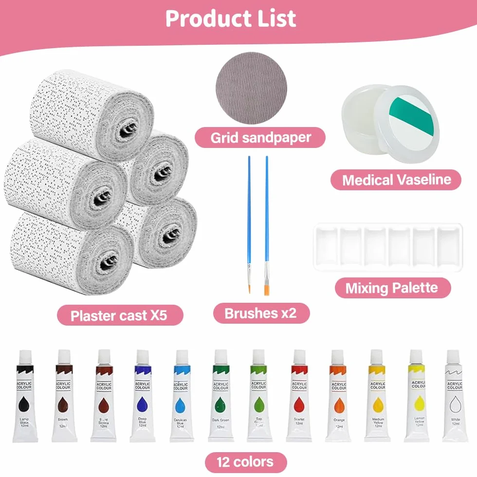 Kit Moulage Ventre Femme Enceinte, Bande de Plâtre avec Peintures et 2 Pinceaux, Sculpture pour Souvenirs de Grossesse