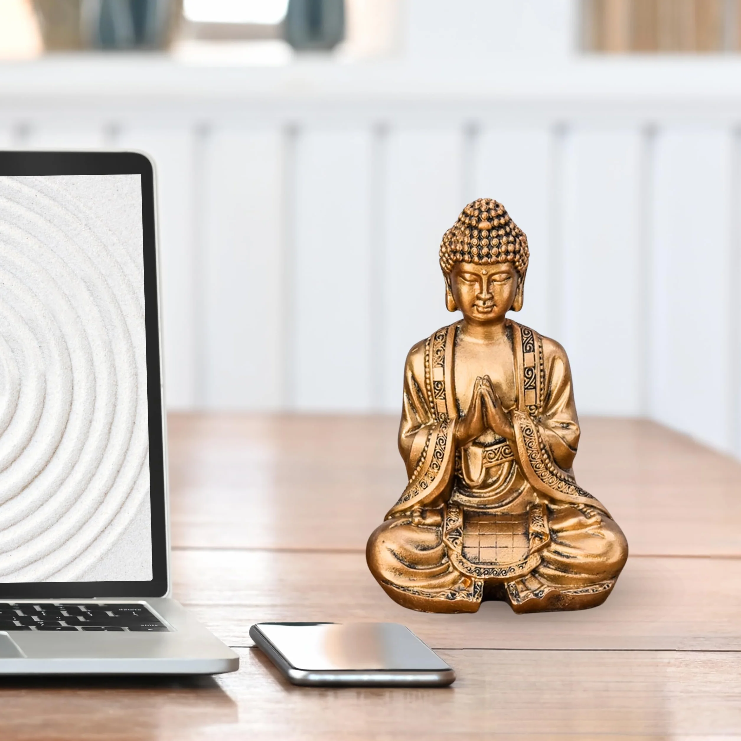 Statue Bouddha Or Méditation 12cm Zen Feng Shui Décoration Intérieur