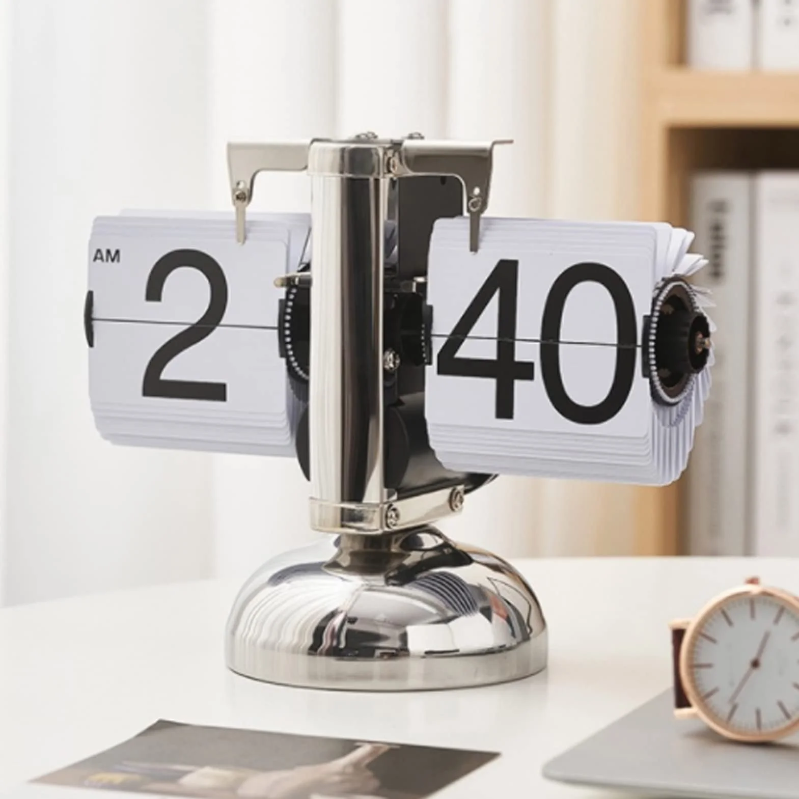 Flip Clock Horloge De Bureau à Rabat Rétro Numérique Mécanique à Bascule Auto Blanc