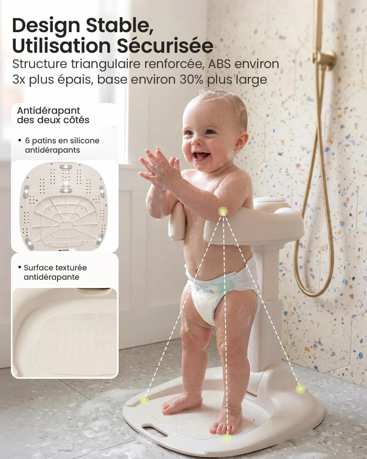 Support Baignoire Bébé Pliable Réglable 6 Mois Base Antidérapante