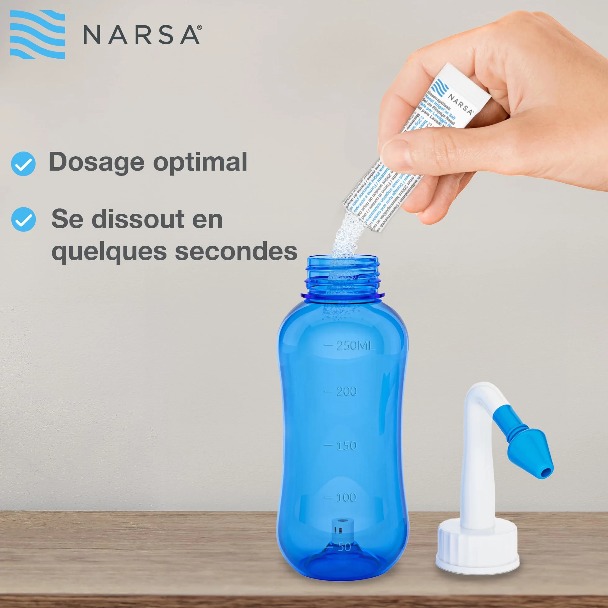 NARSA Douche nasale avec 30 sachets de sel de rinçage nasal pour soulager la congestion et les allergies