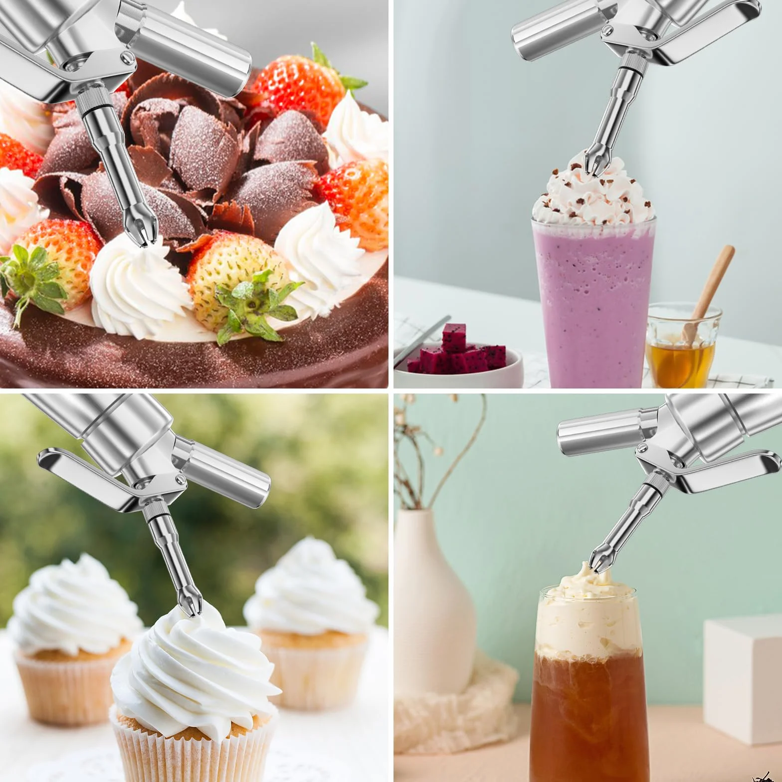 Newaner 500ml siphon chantilly crème aluminium avec 3 douilles acier inoxydable brosse nettoyage