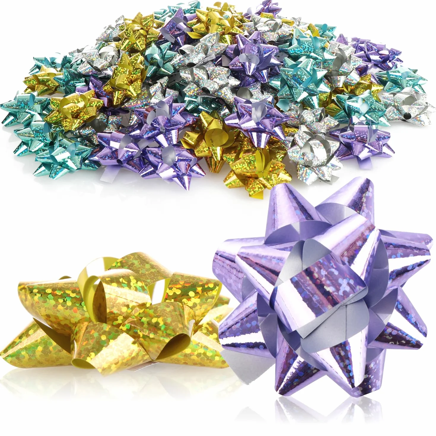 Nœuds cadeaux COM-FOUR autocollants paillettes 100 pièces 4 couleurs
