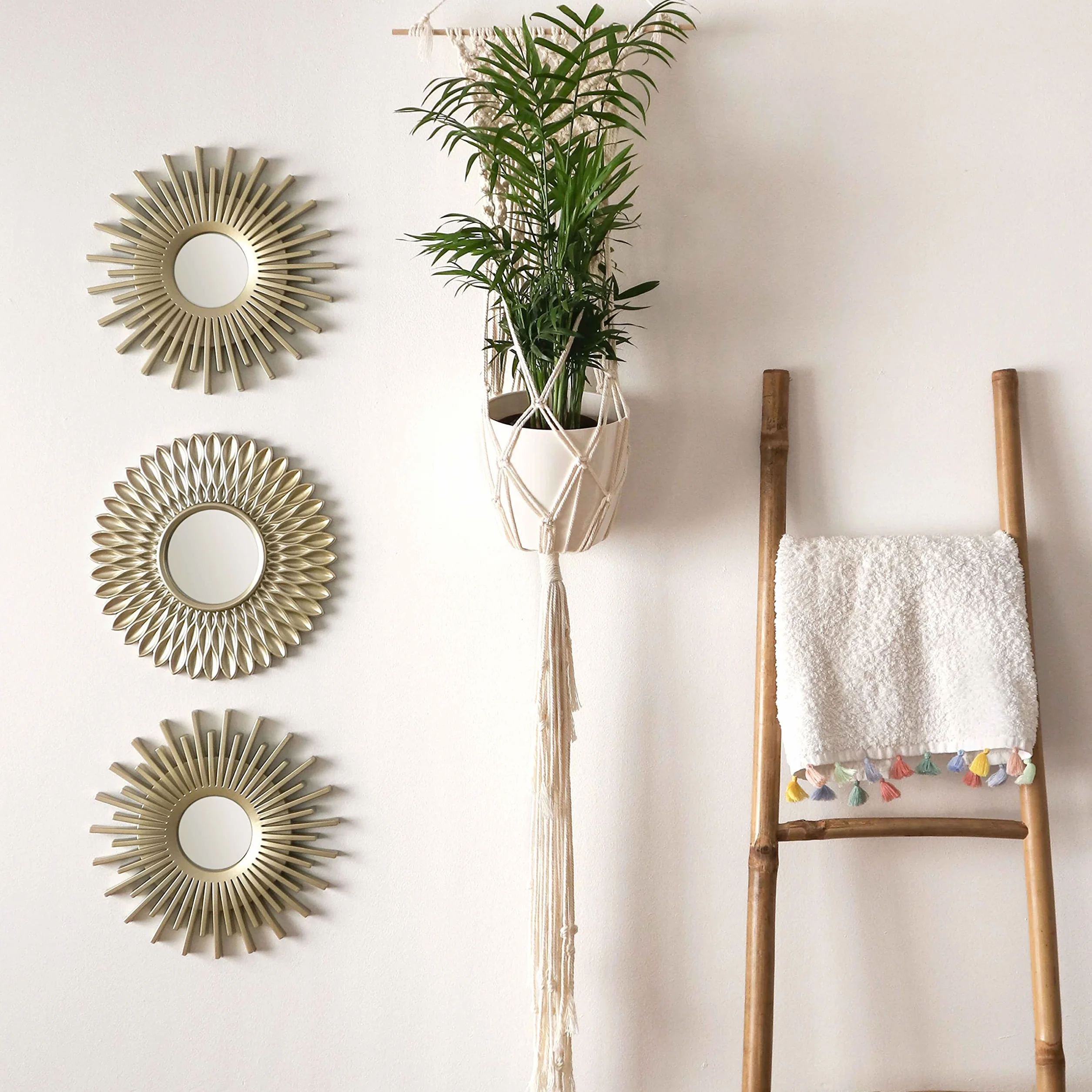 BONNYCO Miroir Murale 3 Pièces Miroir Rond Soleil Décoration Murale Salon Chambre Doré