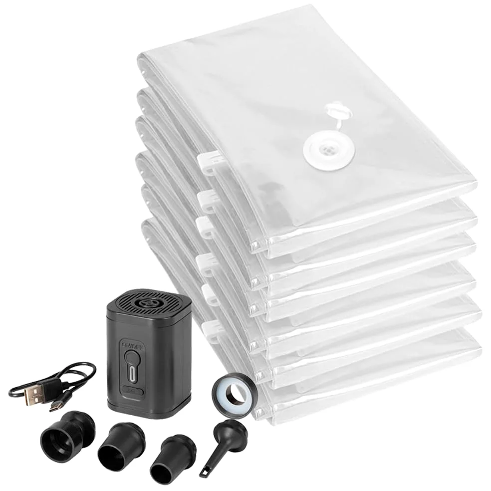 Compactor Set organisateur valise avec pompe électrique rechargeable et 6 sacs sous vide 40 x 60 cm, organisateur valise avec compression pour vêtements et accessoires