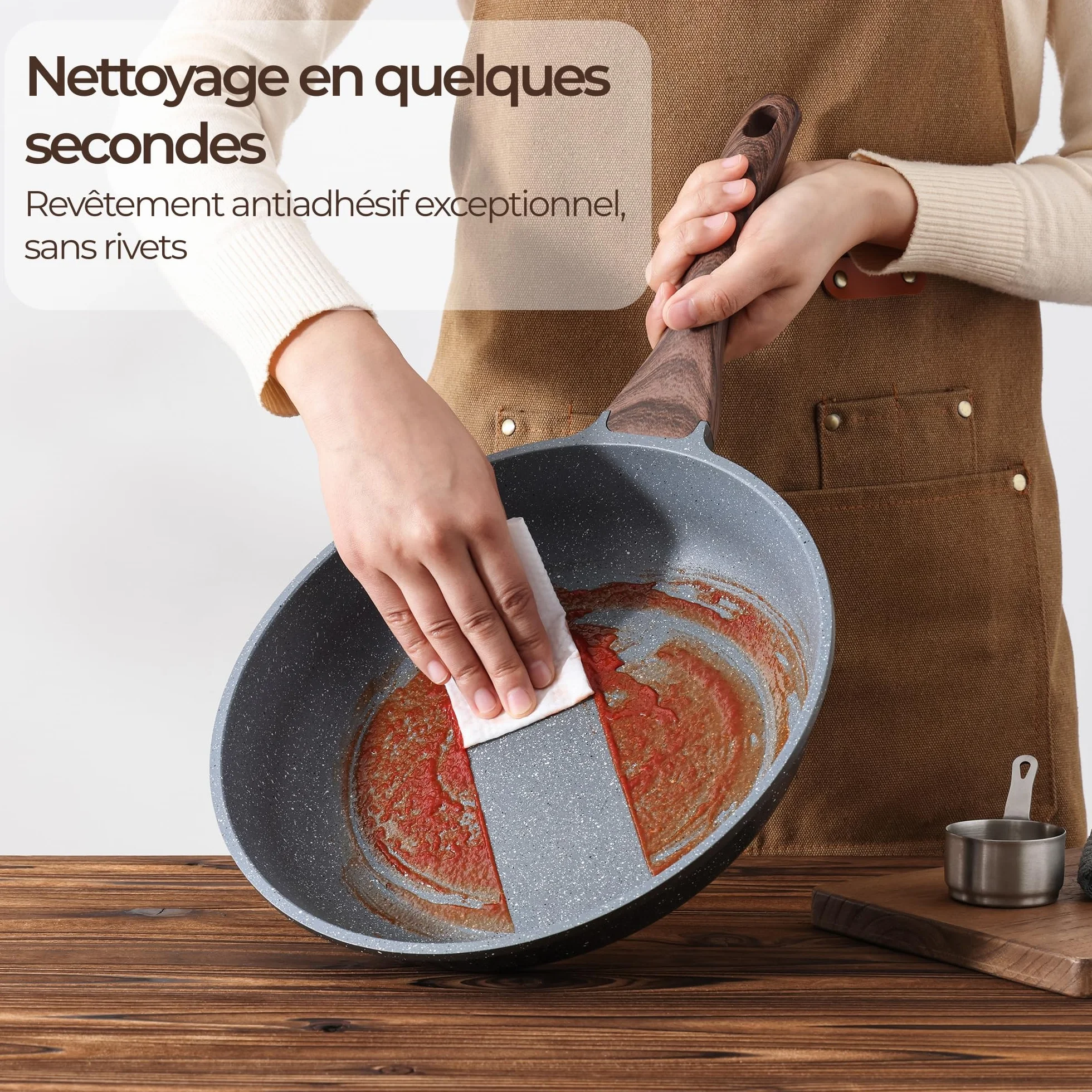 SENSARTE Poêle 24 cm Revêtement Granit Antiadhésif Induction Manche Froid Lave-Vaisselle