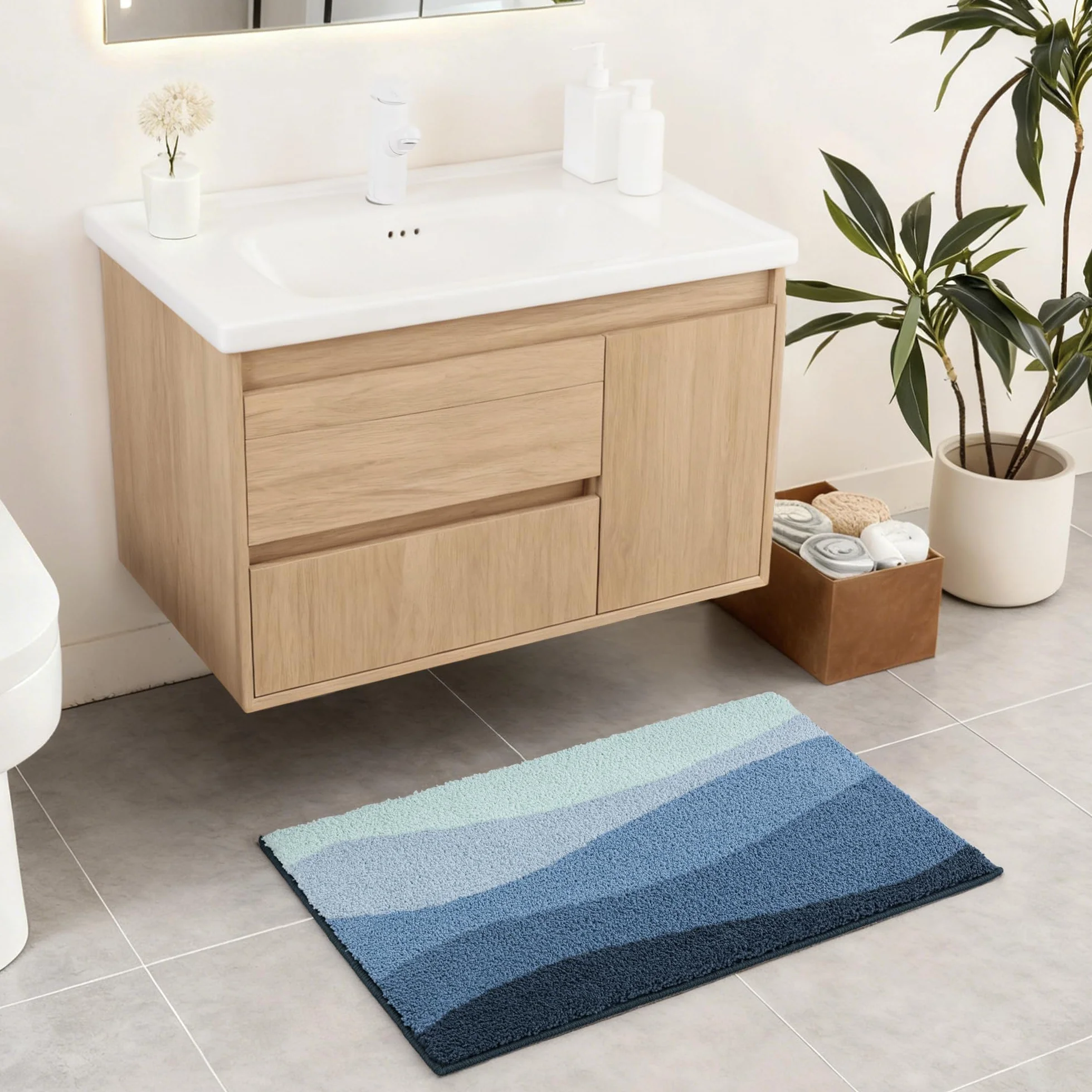 Tapis de Bain en Microfibre Antidérapant 40 x 60 cm Mélangé Bleu