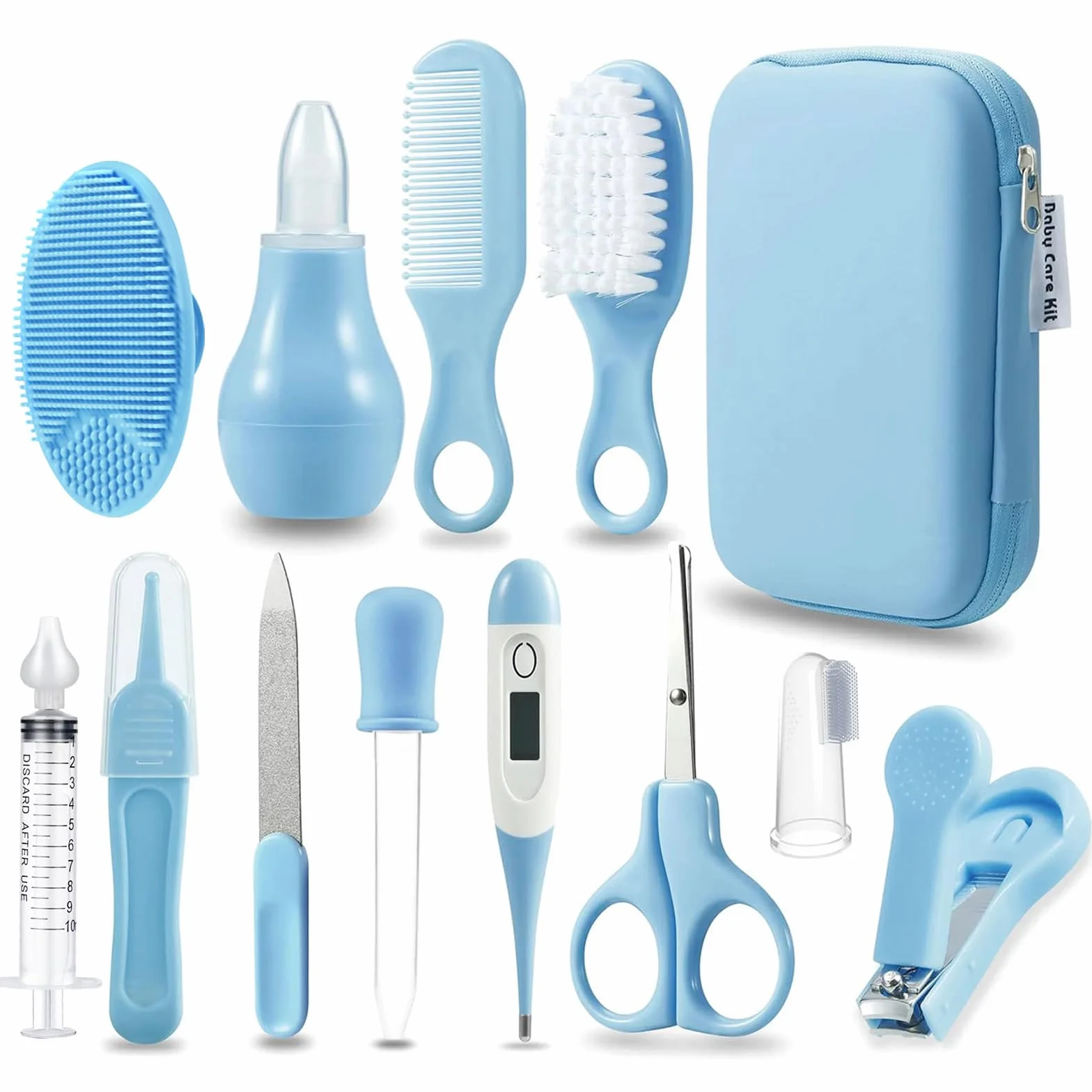 PandaEar Ensemble de Soins et Toilettage pour Bébé, Sécurité Bébé avec Peigne et Brosse à Dents (Bleu)