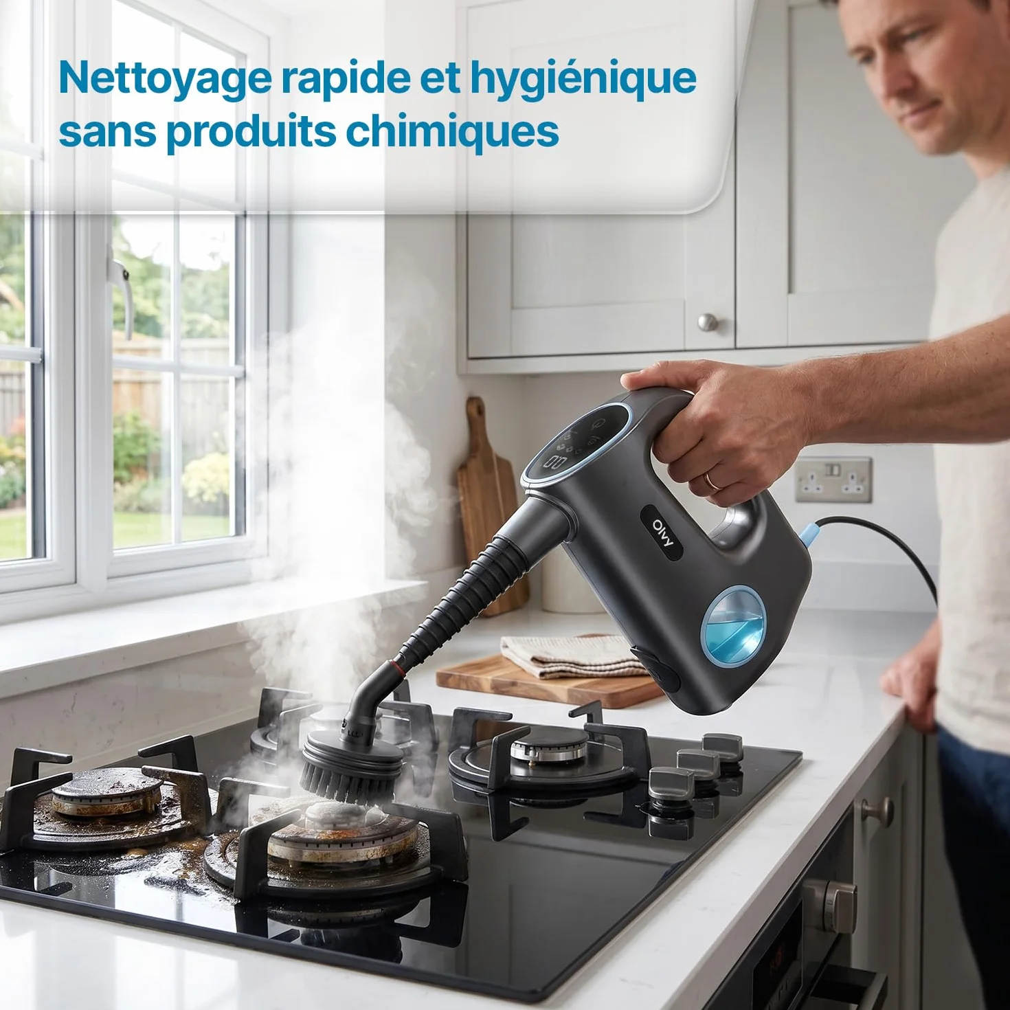 Olvy Nettoyeur Vapeur à Main 1200W Haute Pression Portable avec 3 Niveaux de Vapeur et Kit 10 Accessoires, Réservoir 400ml