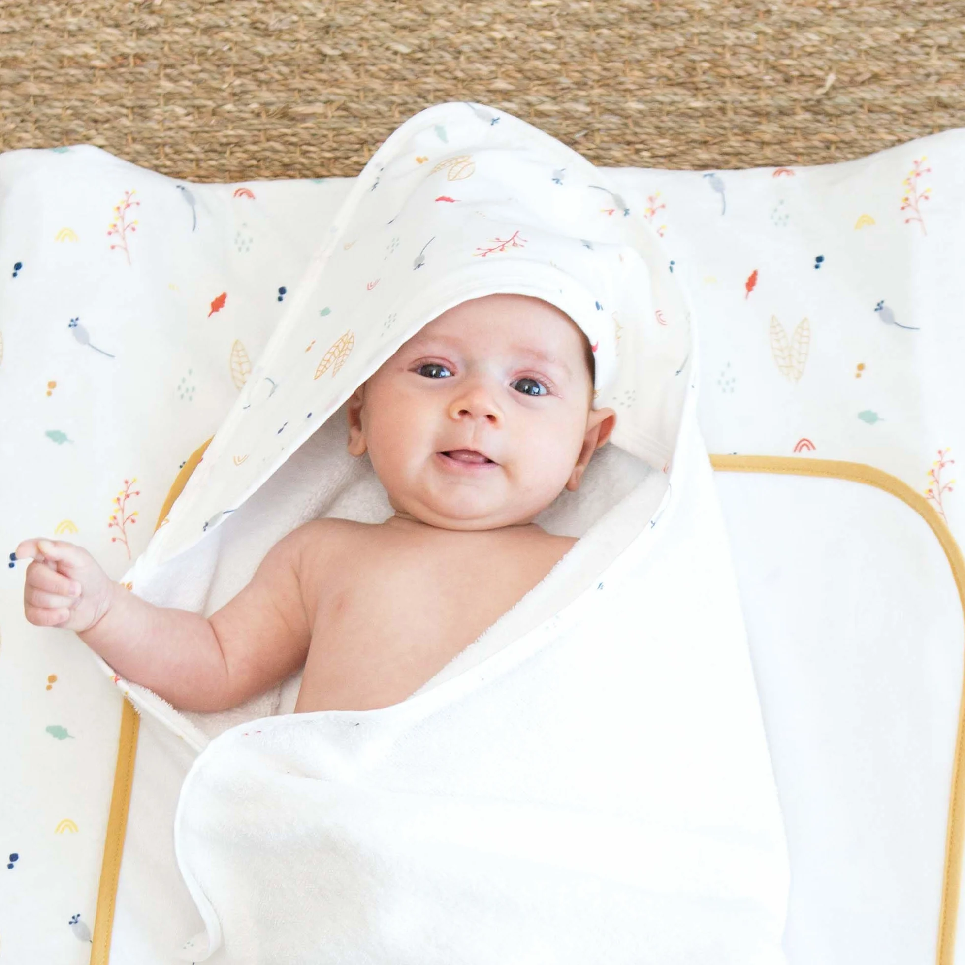 Trois Kilos Sept Set Bain Bébé Forêt Cape à Capuche Gant 100% Coton Oeko-TEX Standard 100 70x70 cm