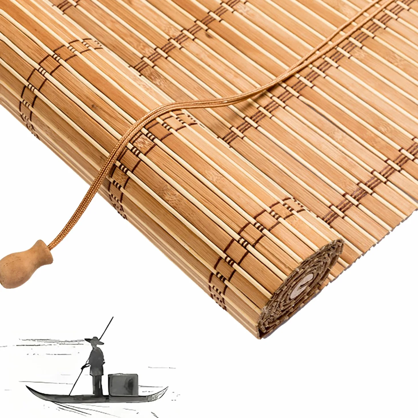 Rideau en Bambou,Store Enrouleur Bambou Naturel,Store Venitien Bois,Store Fenetre Occultant pour Intérieur/Extérieur,Pare-soleil D'intimité pour Jardin,Balcon,Largeur x Hauteur (120cm x 200cm)