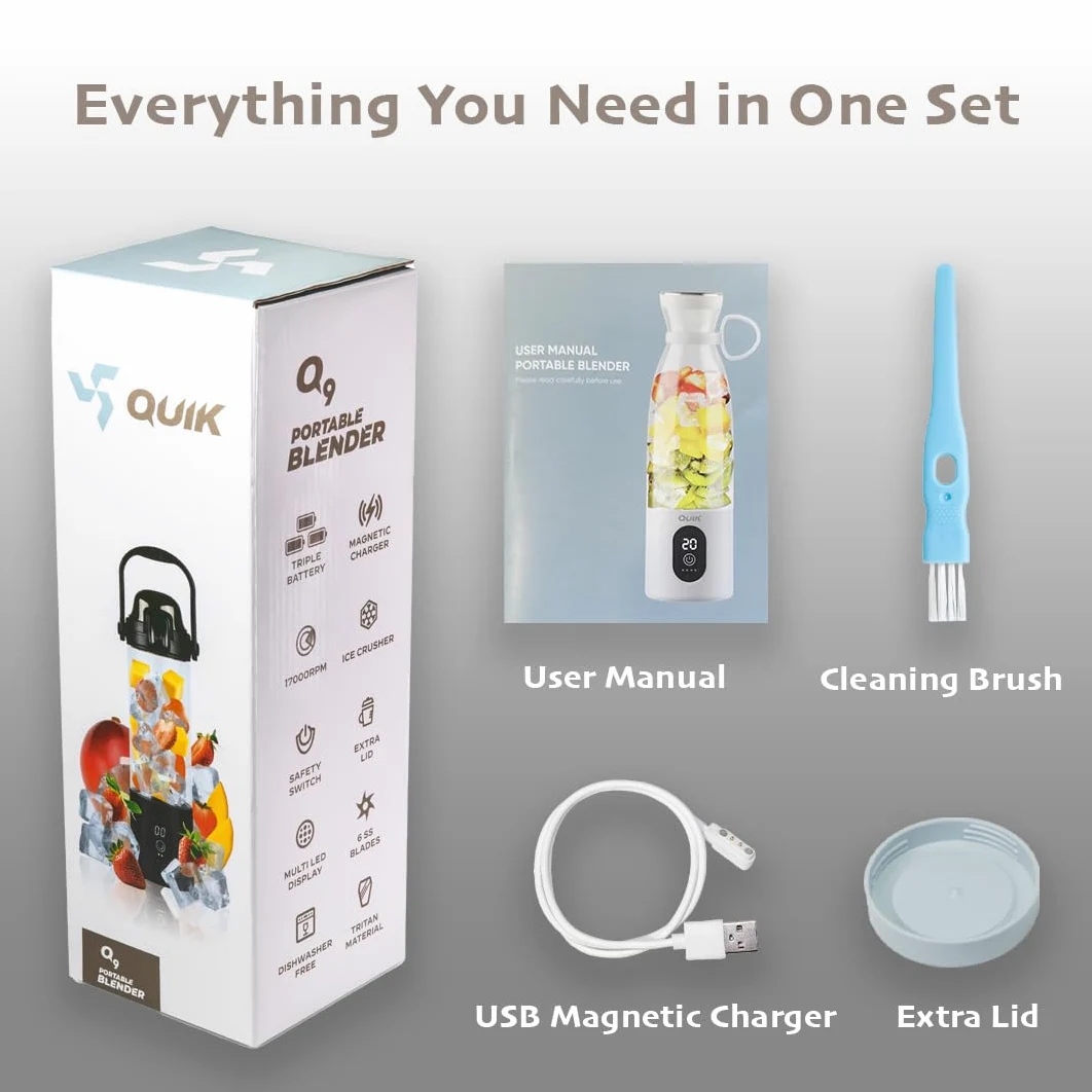 QUIK Mélangeur portable sans fil, 680,4 g, mélangeur personnel pour smoothies et smoothies, sans BPA, broyage de glace, passe au lave-vaisselle, étanche