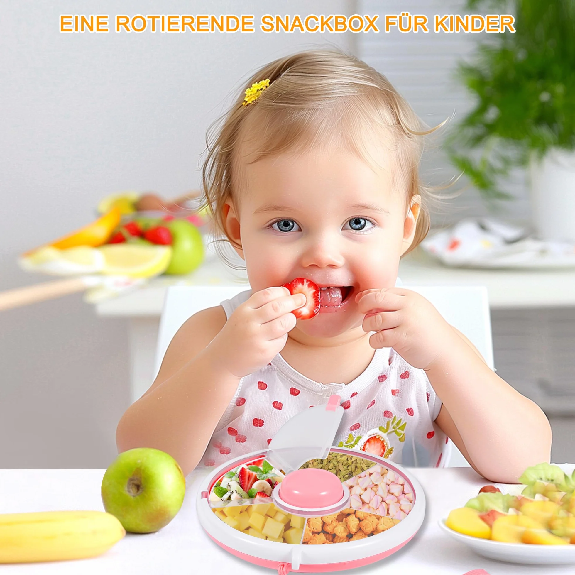 Snack Spinner Boîte à goûter enfant compartiments ronds réutilisables Organisateur collations melon bonbons graines fruits