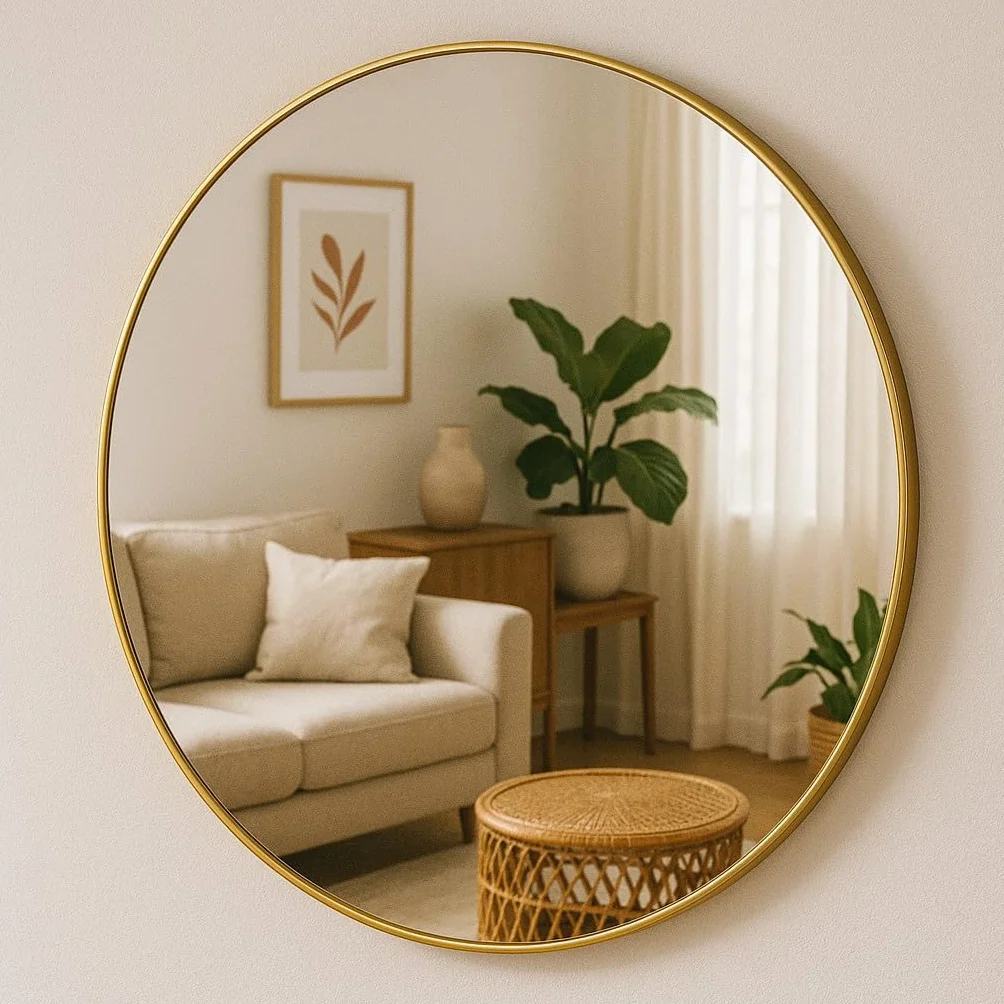 Miroir rond Noor Ø 80 cm doré cadre en métal