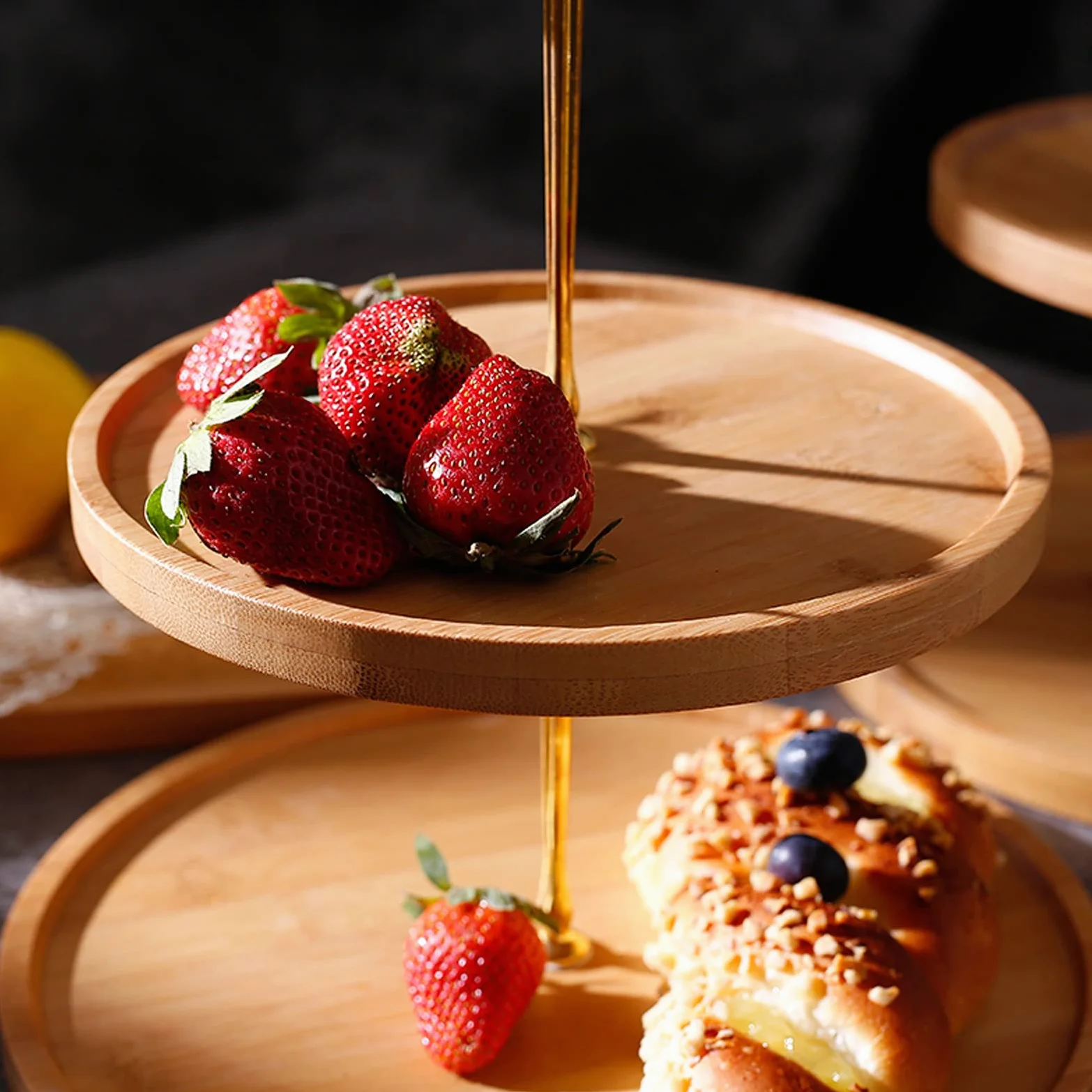 Présentoir à Gâteau 3 couches en bambou gâteau stand Creative Dessert Présentoir Retro Afternoon Tea Dessert Table gâteau de mariage Assiette pâtisserie stand Stand de Gâteaux