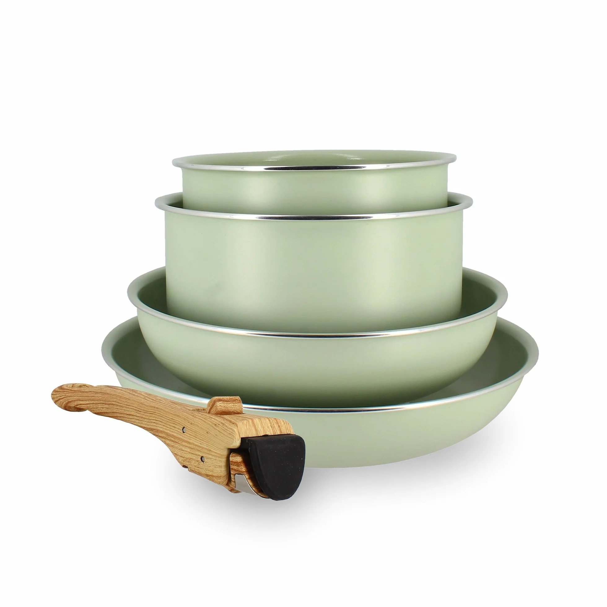 MENASTYL Batterie de Cuisine Amovible Empilable Tous Feux Induction Revêtement Céramique Antiadhésif sans PFAS 2 Poêles 2 Casseroles Poignée