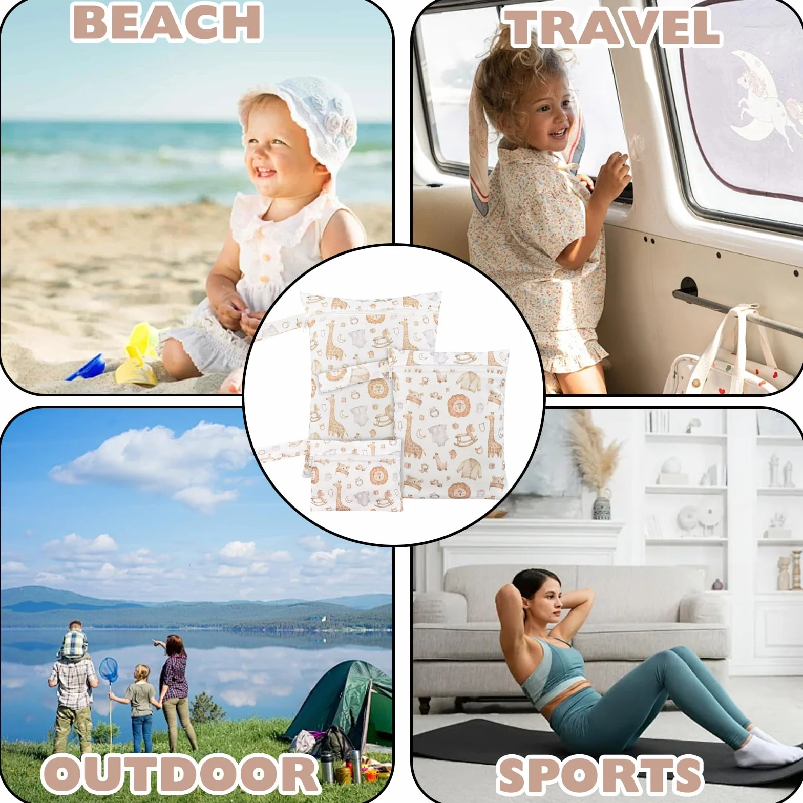 Sac à Couches Bébé 3 Pièces, Sac à Couche Lavable en Tissu, Wetbag Étanche pour Natation Camping Voyage