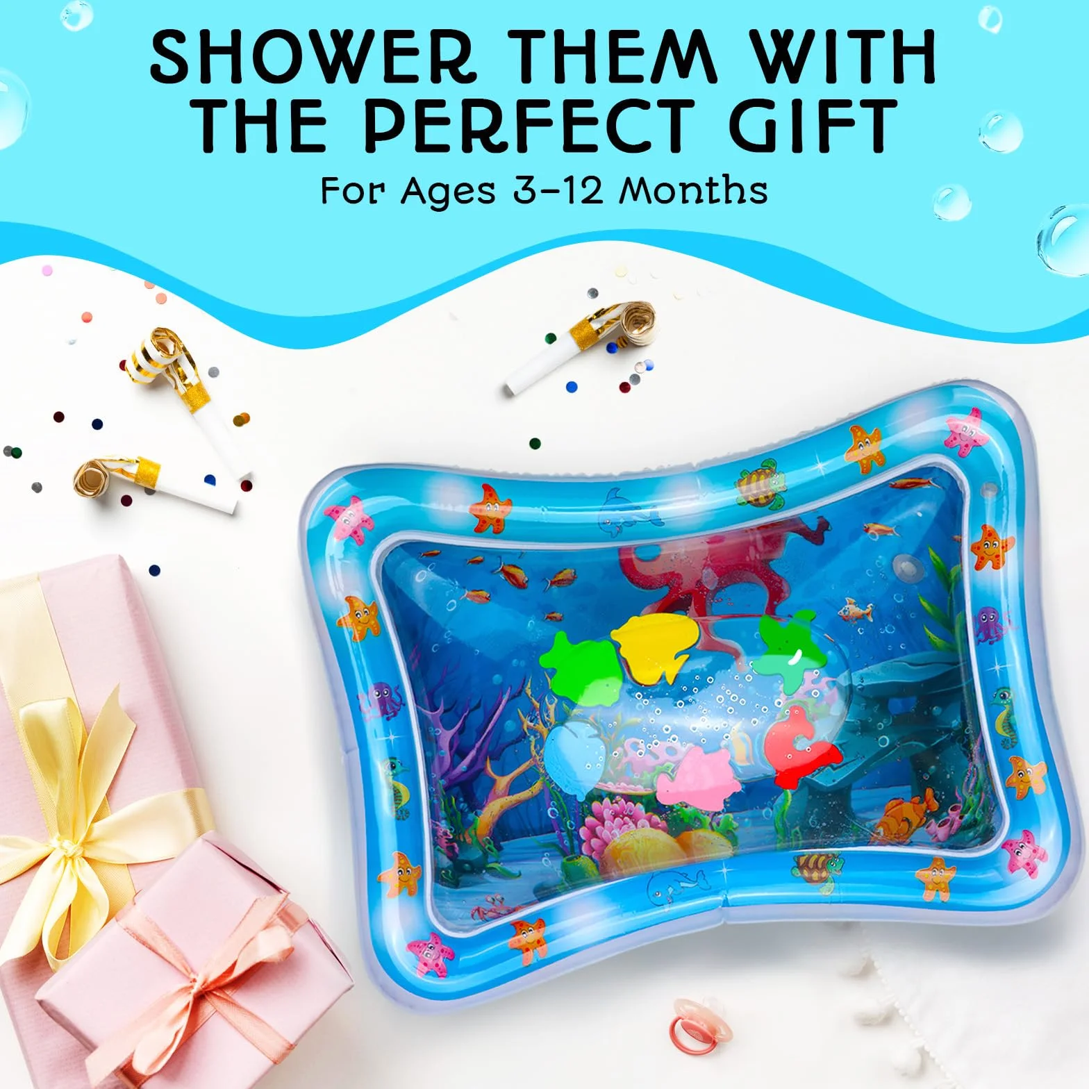 Tapis d'Éveil et de Jeux Sensoriel Bébé Gonflable - Jeu d'Eau Sans BPA - GEN2 Bleu