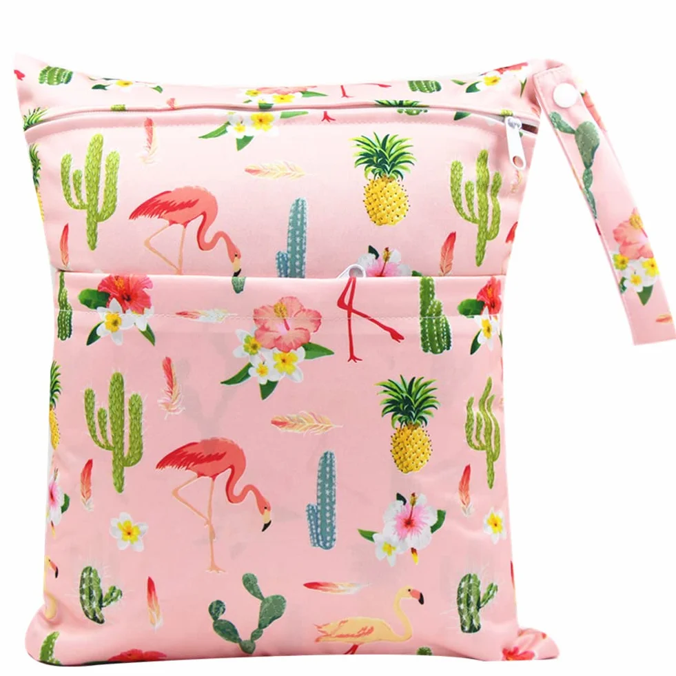 Sac à Couches Lavables Réutilisable Wetbag Étanche Double Fermeture éclair Voyage Rose
