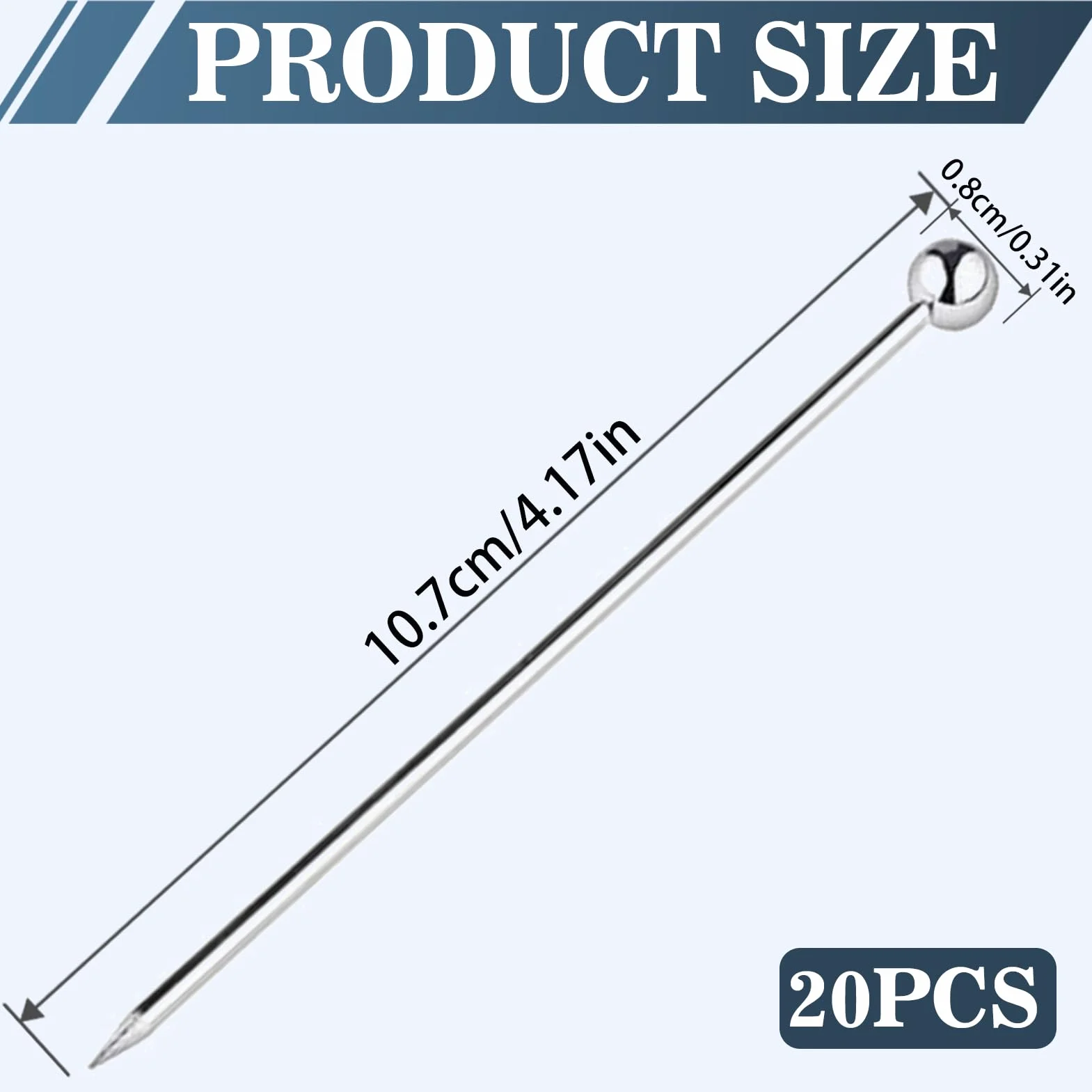 Piques à Cocktail en Acier Inoxydable 11cm Lot de 20 Réutilisables avec Tête à Boule