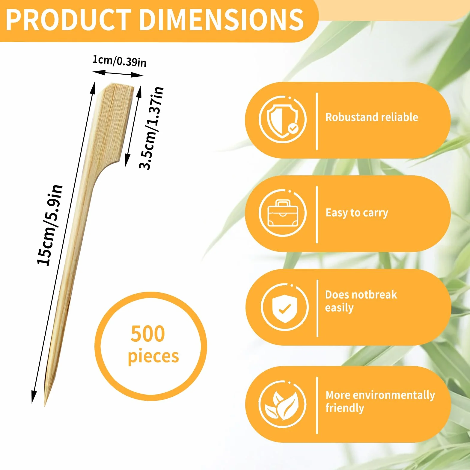 Lot de 500 brochettes en bambou 15 cm pour steak barbecue