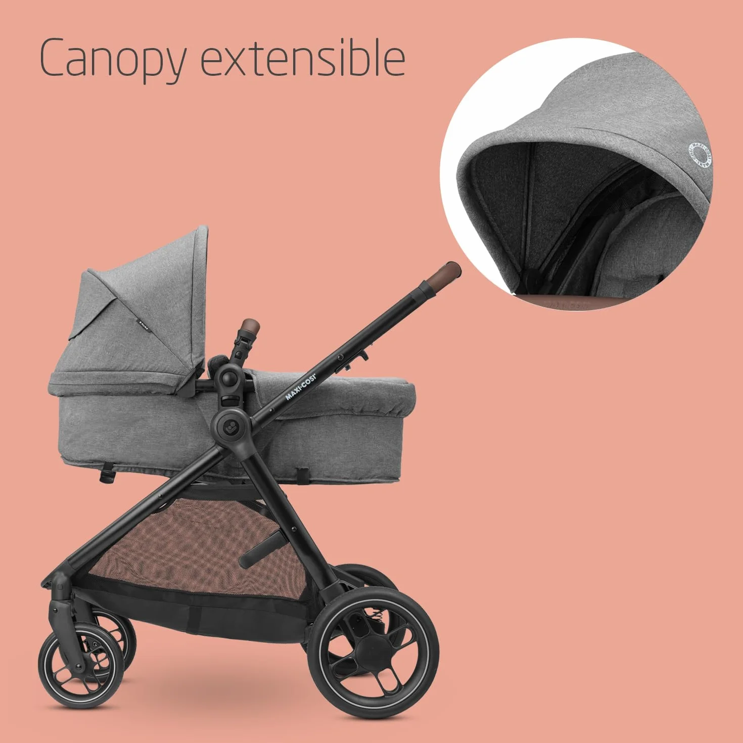 Maxi-Cosi Zelia S Trio Poussette 3 en 1, 0-4 Ans, 22 kg, Pliable, Compacte, avec CabrioFix S i-Size, Gris