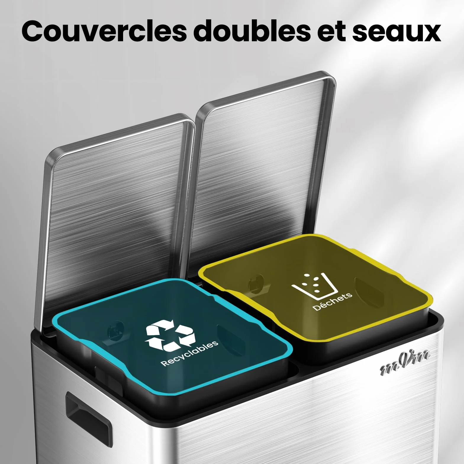 Poubelle de Cuisine Acier Inoxydable 2 x 30 Litres Recyclage à Pédales