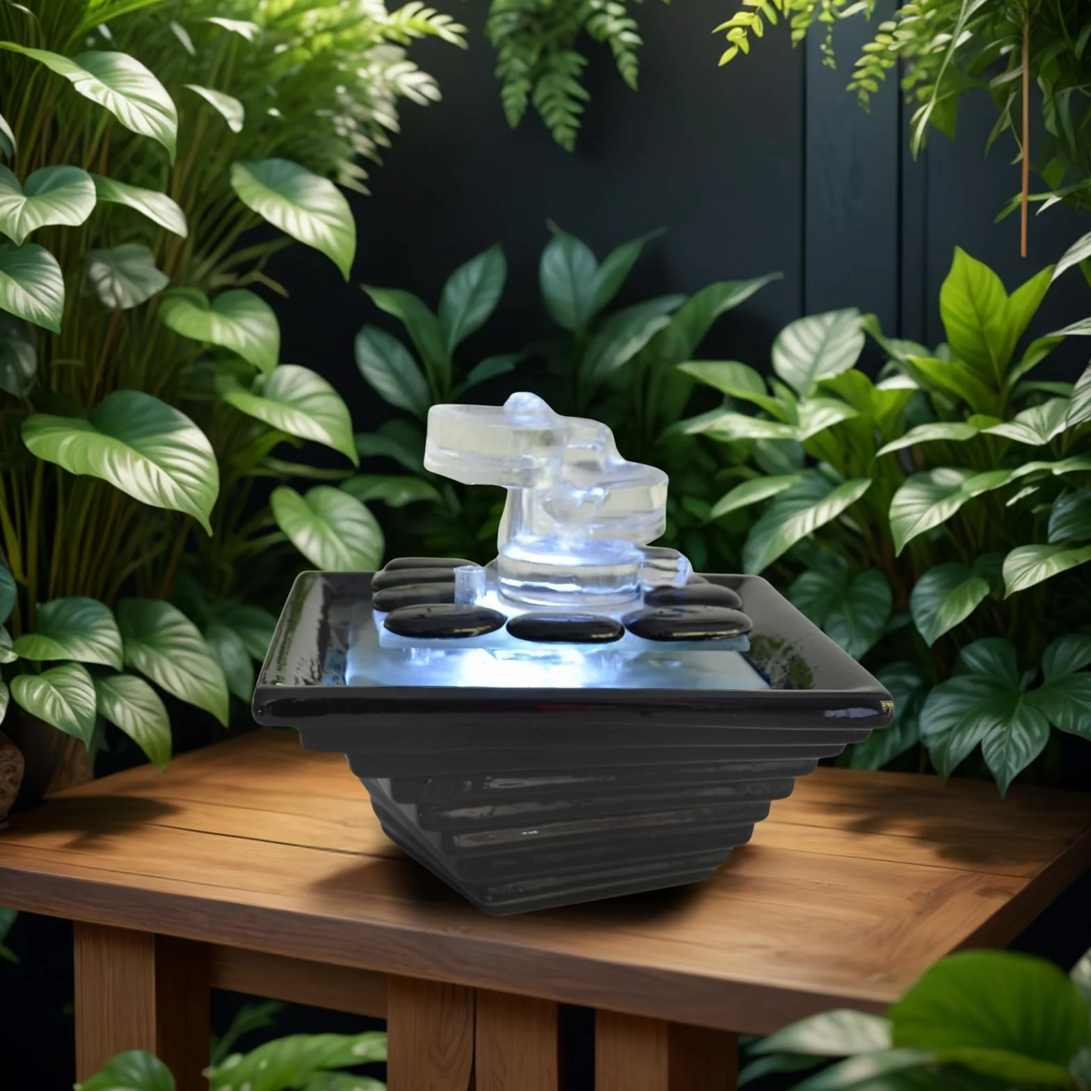 Fontaine d’Intérieur en Céramique et Verre Himalaya Zen’Light 20x23x23cm Méditation Zen