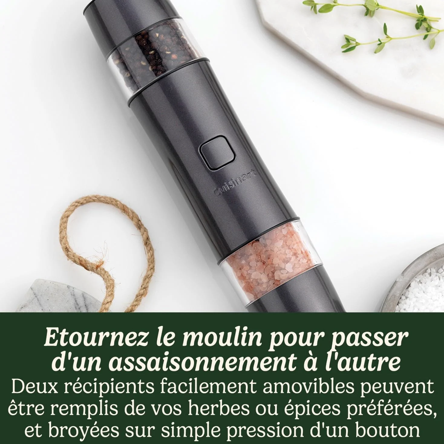 Cuisinart Moulin à sel et à poivre électrique - Moulin à assaisonnement rechargeable - Aucune pile requise, chargement en 20 minutes - Capuchon doseur - Réglages de mouture ajustables - Bleu