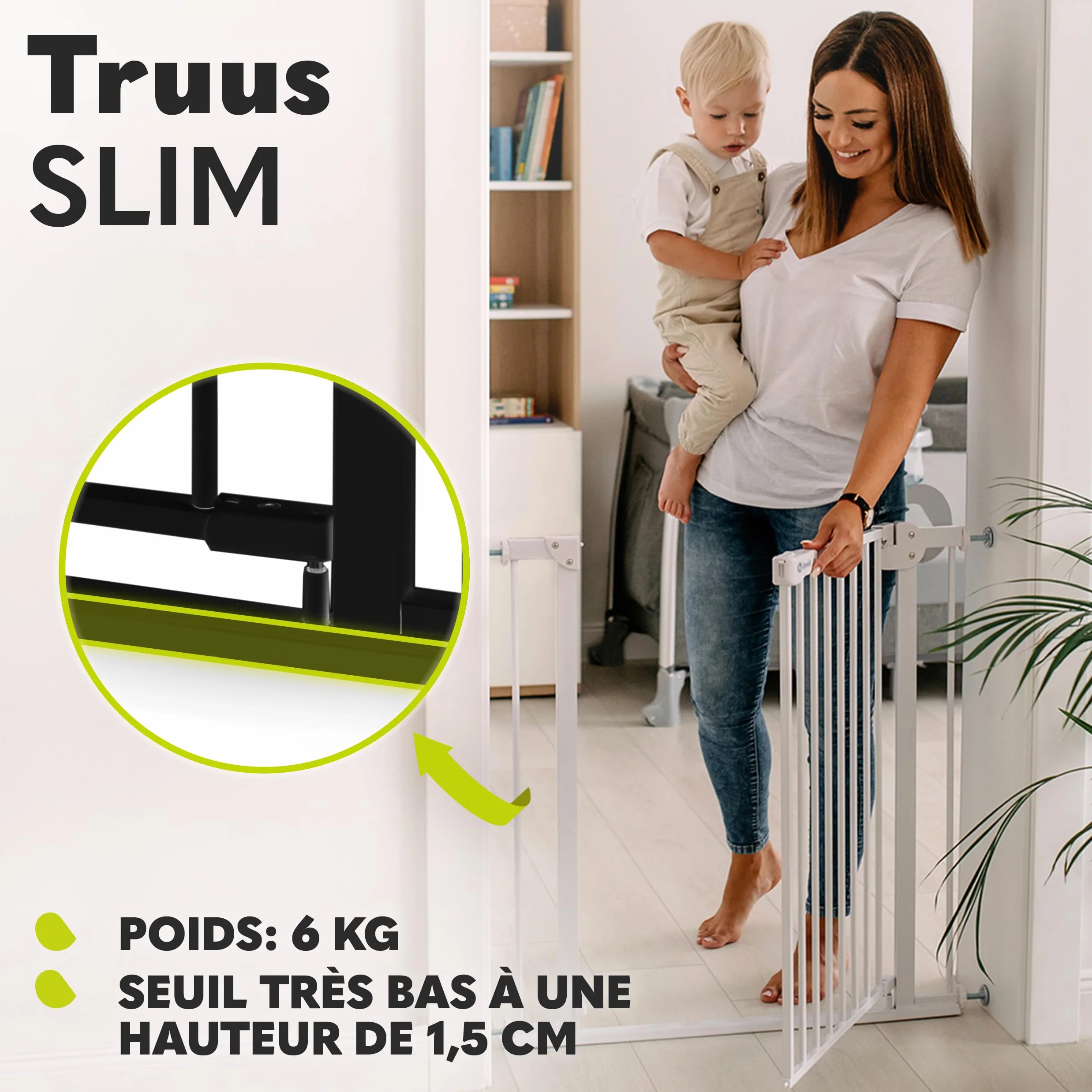 Lionelo Truus Slim Barrière de Sécurité Enfant et Chien 75-105 cm, Pression sans Perçage, Double Verrouillage