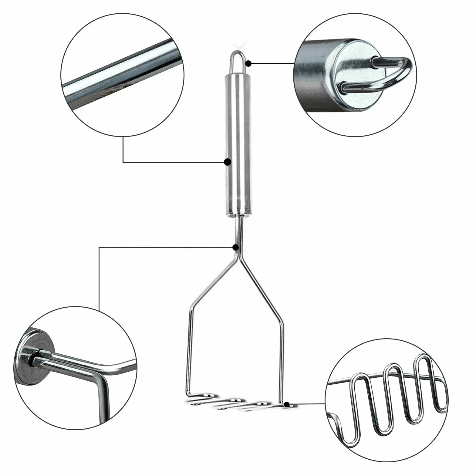 Pilon à pommes de terre en acier inoxydable – Ustensile pour purée de pommes de terre, haricots, avocats, œufs