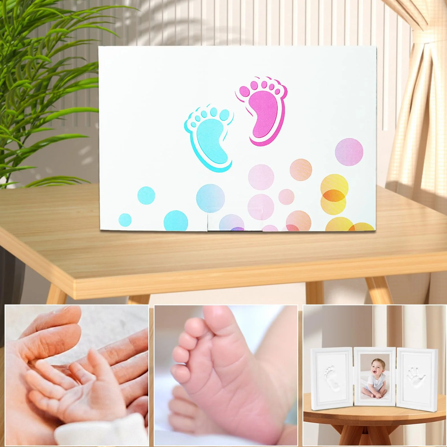 Cadre Empreintes Bébé Set Cadeau Naissance Baptême Baby Party 35x15.5cm