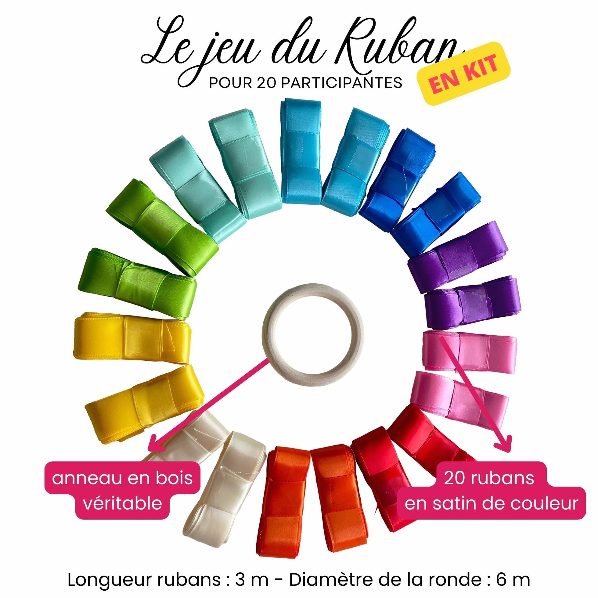 Ruban satin jeu mariage à monter 20 rubans 10 couleurs anneau bois inclus cadeau mariée