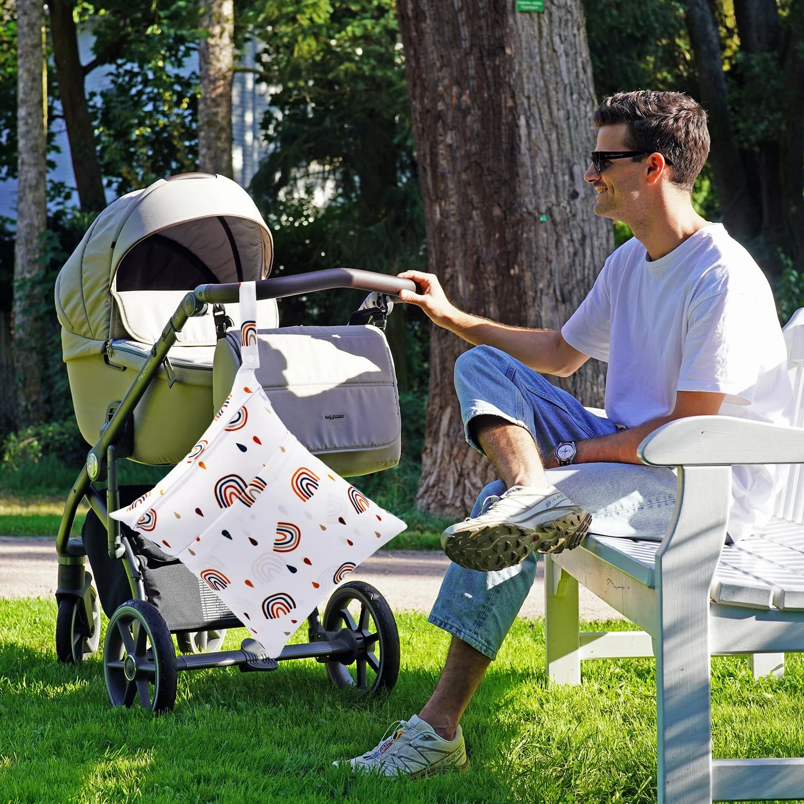 Sac à Couches Lavables 2 PCS Wetbag Étanche Réutilisable Double Fermeture Eclair Arcenciel Blanc