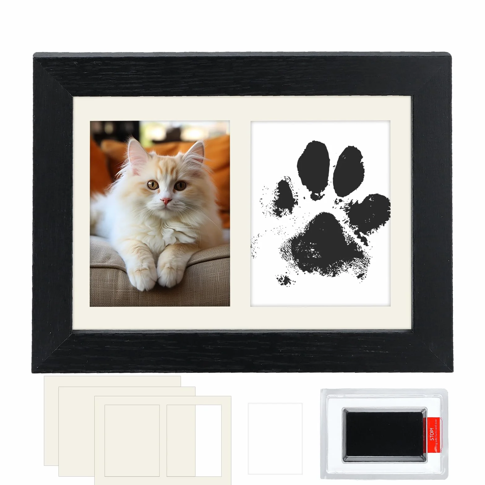 Cadre Photo Bois Empreinte Chien Chat Bébé avec Tampons Encreurs et Cartes d'Impression