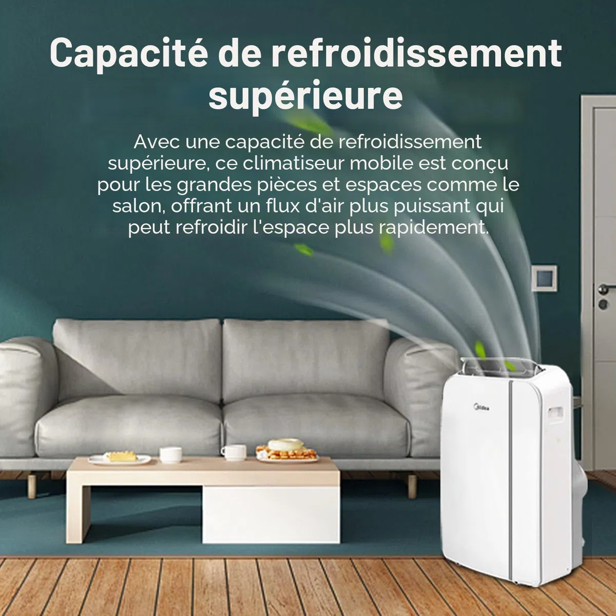 MIDEA Climatiseur portable frigories - Climatiseur portable refroidisseur - Refroidisseur silencieux - Refroidisseur d'air - 3 vitesses avec kit fenêtre et télécommande (12000 BTU | 43m2 | Avec Ligne)