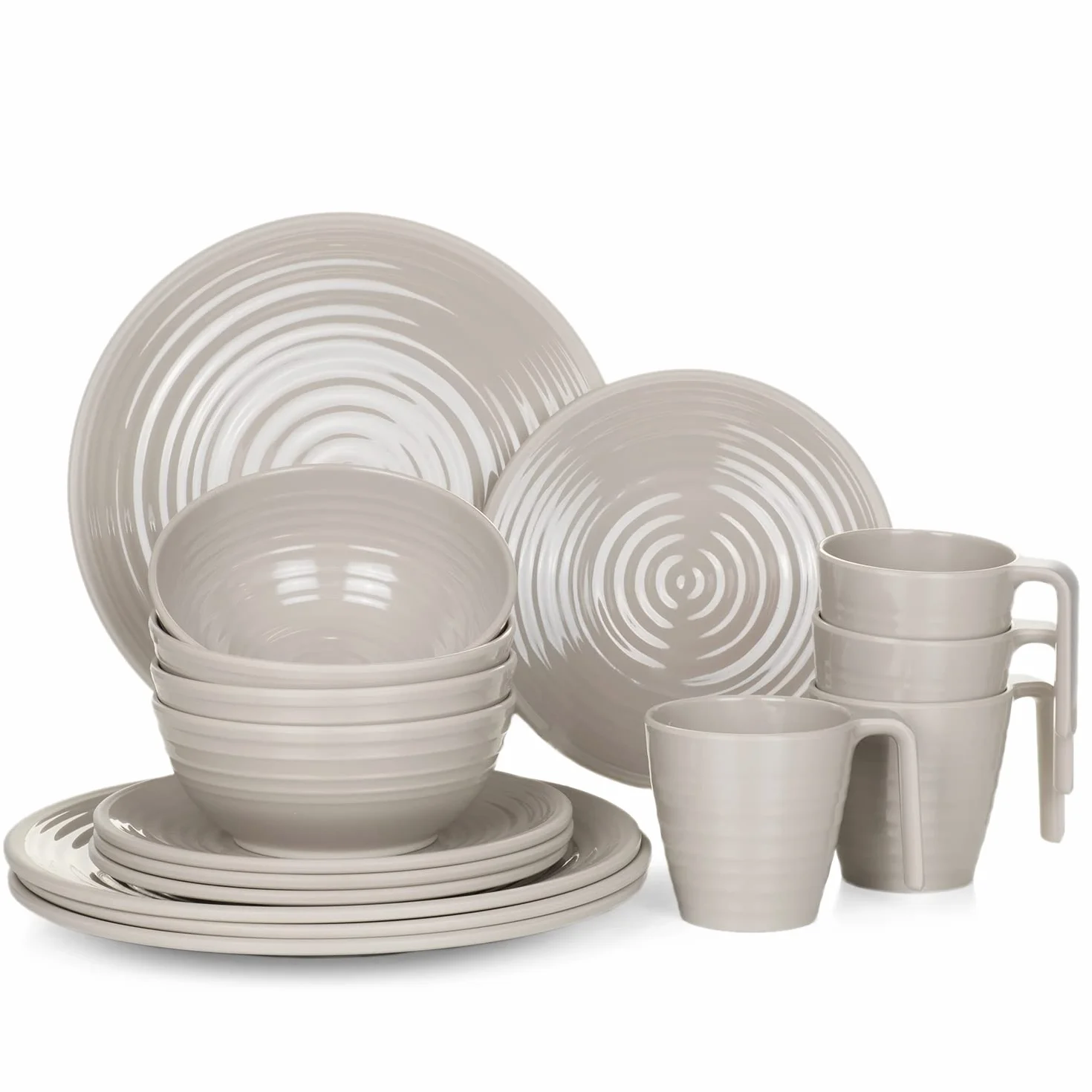Vaisselle de camping en mélamine pour 1 à 4 personnes I 4-32 pièces I Tasse I Bol I Verres I Assiettes I Set de pique-nique BBQ Batterie de cuisine I Design café